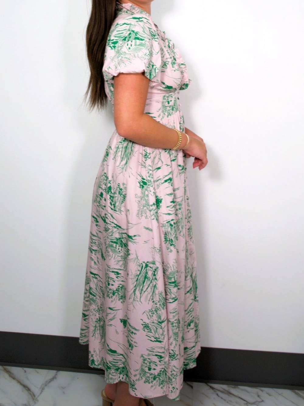 Meet me in Santorini Vintage-Inspired Pink & Green Toile Maxi Dress - Picture 8 of 8